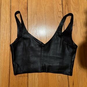 Aqua Jet Black Faux Leather Top
